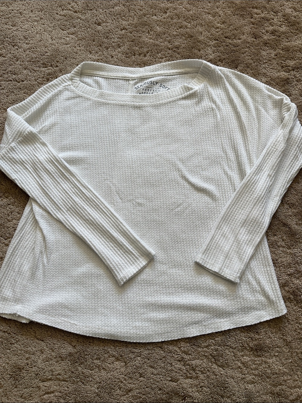 Aeropostale Women's White Long Sleeve Waffle Knit Top